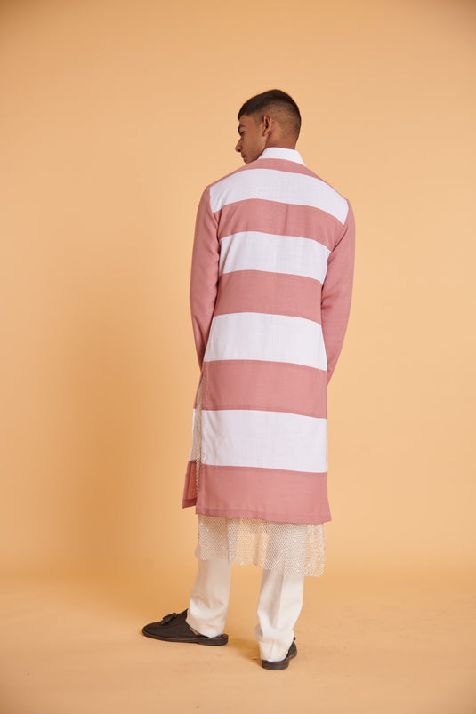 husn Vanilla blush striped traditional jacket