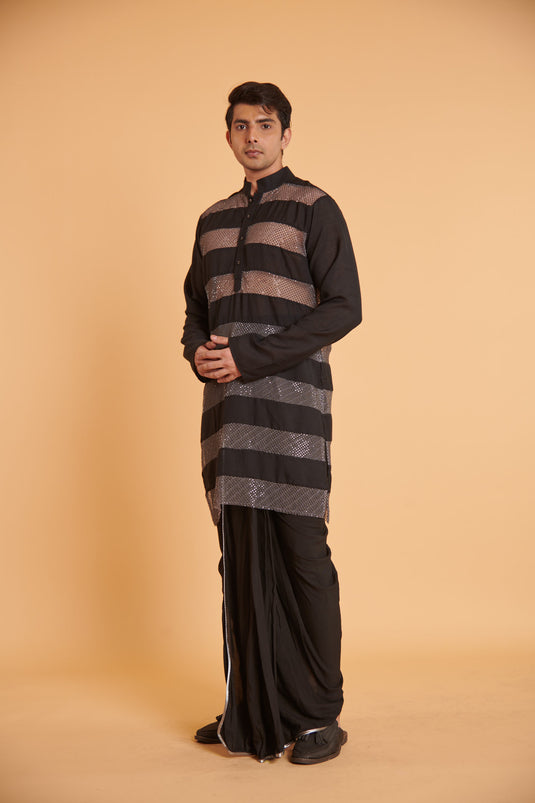 husn Noir gunmetal glam mesh striped traditional casual