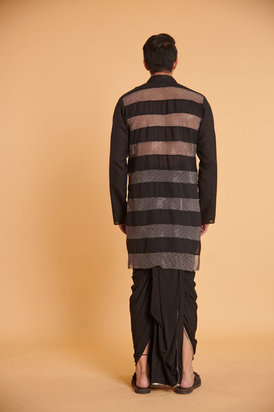 husn Noir gunmetal glam mesh striped traditional casual