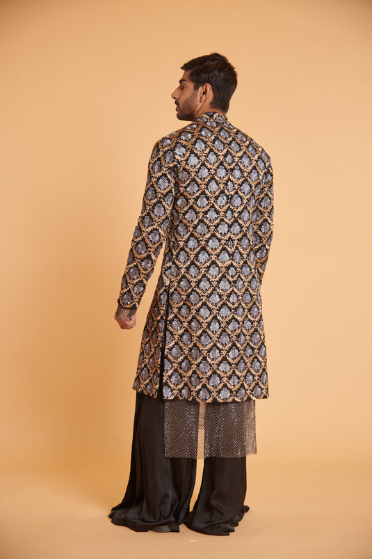 Noir aari checkered lattice traditional jacket