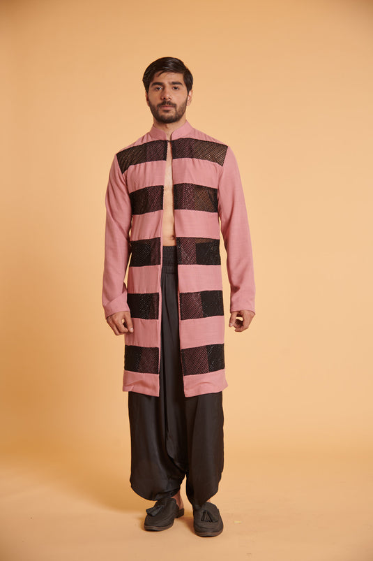 husn Noir glam mesh blush striped traditional jacket
