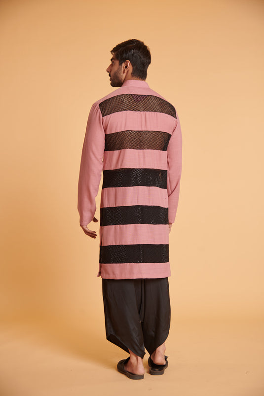 husn Noir glam mesh blush striped traditional jacket