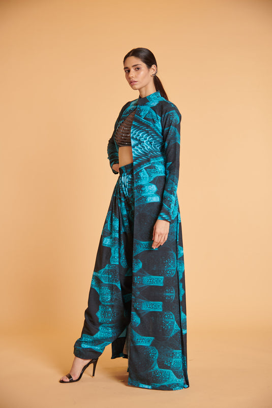 husn Mughal cerulean long traditional jacket