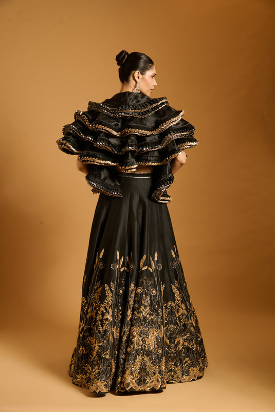 Trifecta black farmstead lehenga