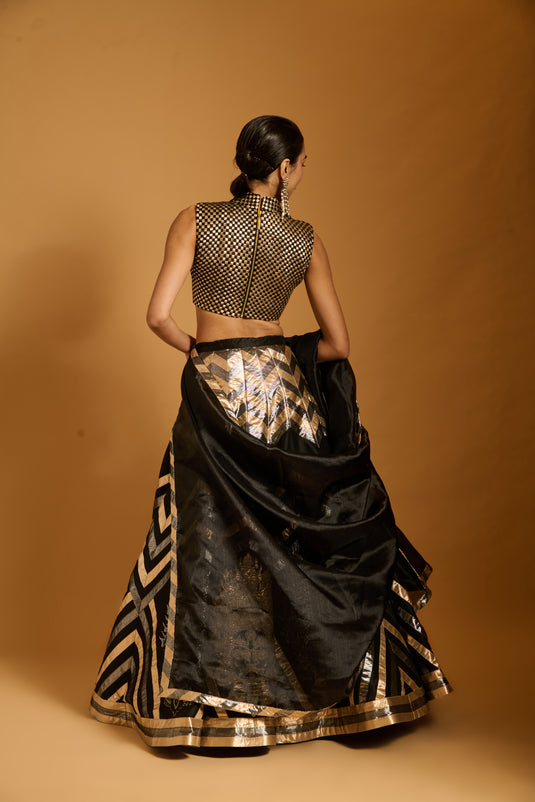 Trifecta black chevron idol applique lehenga