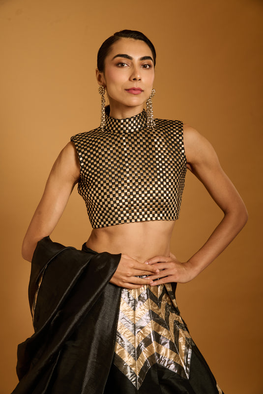 Trifecta black chevron idol applique lehenga