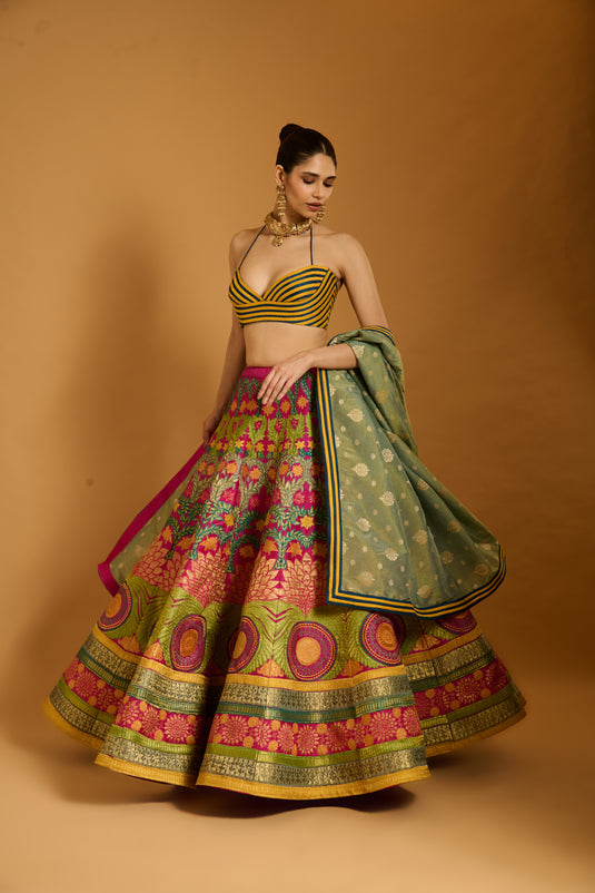 Trifecta multicolor applique lehenga