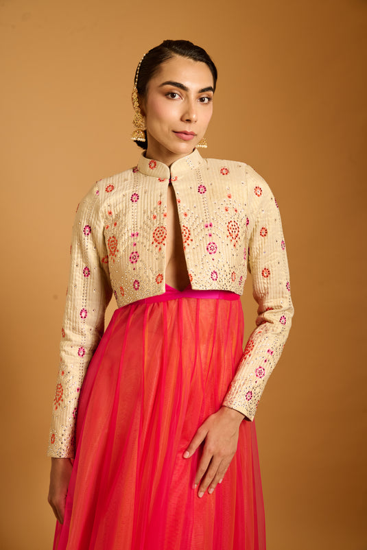 Trifecta fuchsia anarkali crop jacket