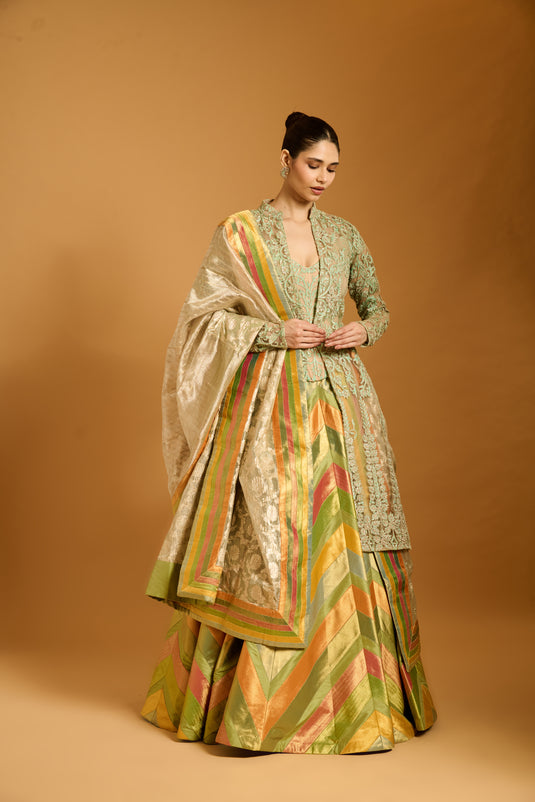 Trifecta peppermint-mango chevron lehenga