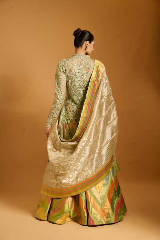 Trifecta peppermint-mango chevron lehenga