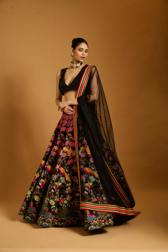Trifecta black forest lehenga