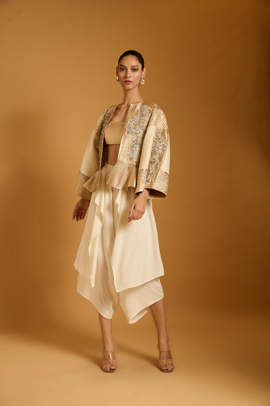 Trifecta ivory crystal peplum jacket