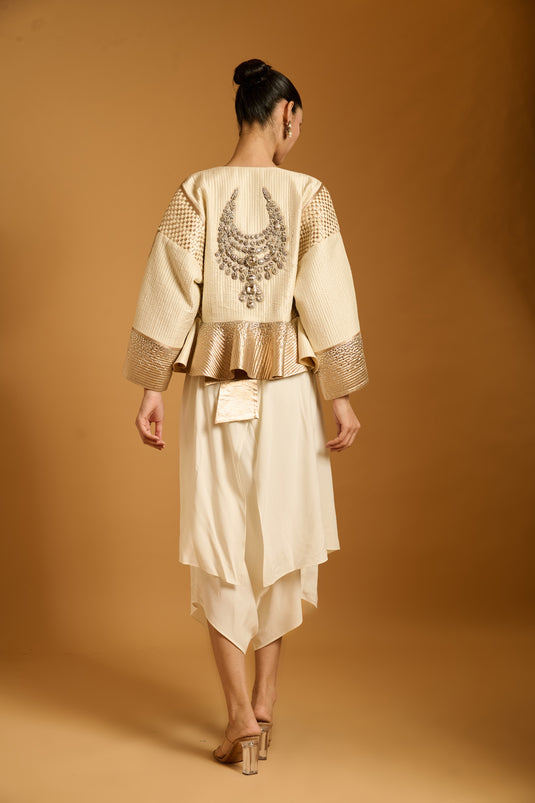 Trifecta ivory crystal peplum jacket