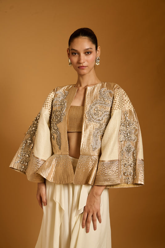 Trifecta ivory crystal peplum jacket