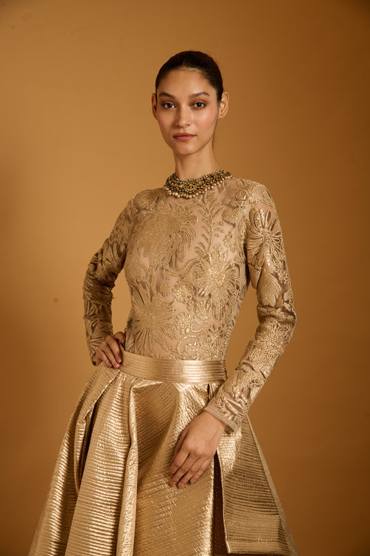 Trifecta gold applique body suit