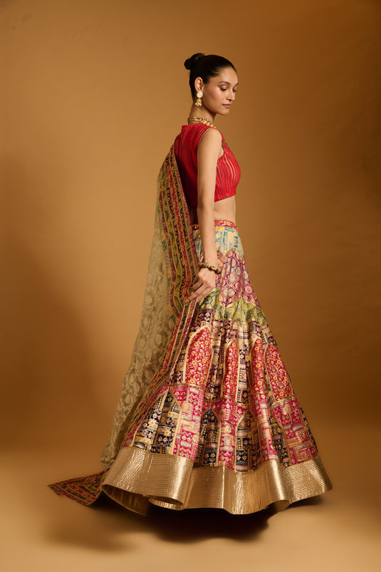 Trifecta multi brocade lehenga