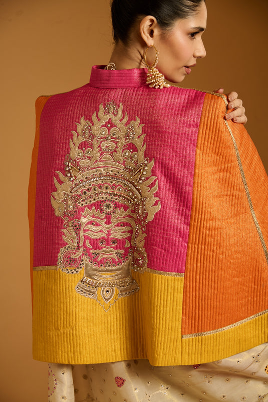 Trifecta multicolor quilted cape