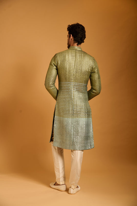 Trifecta pistachio-peppermint  intrecciato sherwani