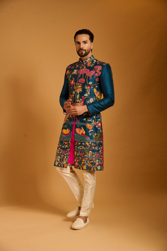Trifecta teal forest sherwani