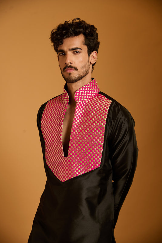 Trifecta black-fuchsia intreciatto bib  kurta