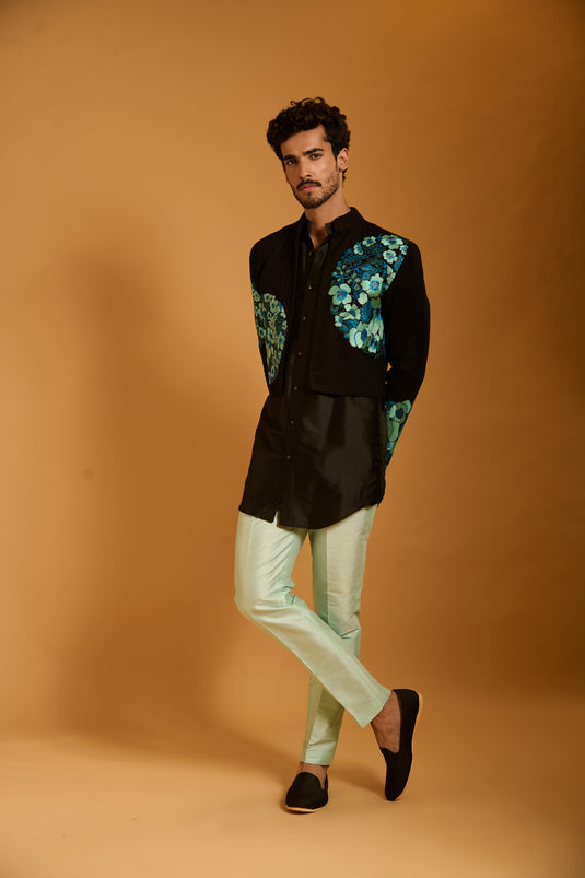 Trifecta black-blue crop jacket set