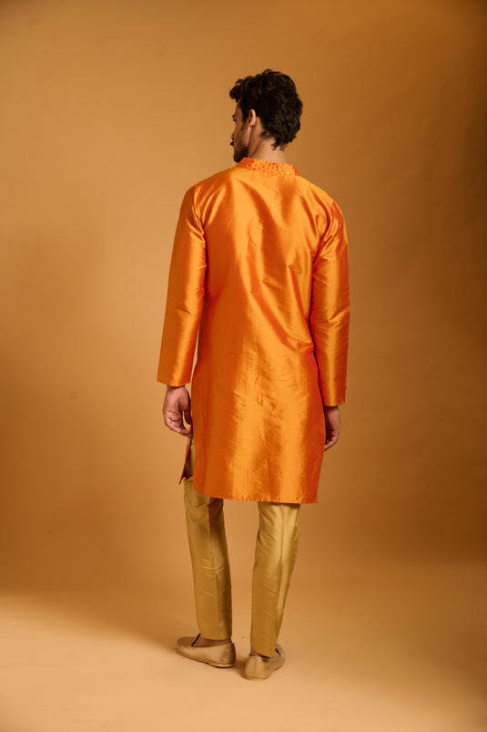 Trifecta orange-beige crystal  striped kurta