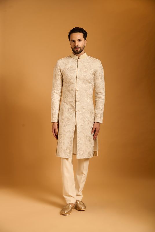 Trifecta ivory pomegranate sherwani
