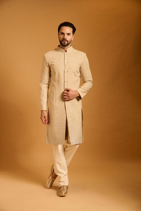 Trifecta beige crystal sherwani