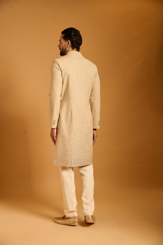 Trifecta beige crystal sherwani