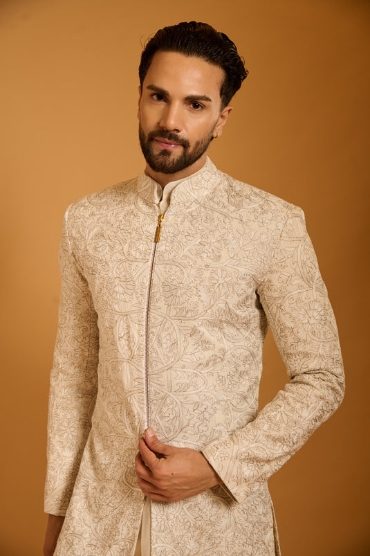 Trifecta ivory tree of life sherwani
