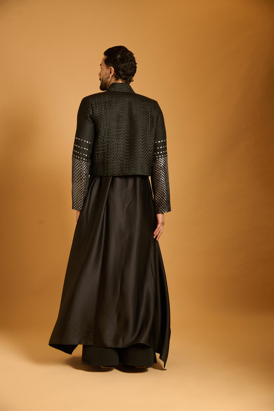 Trifecta black intrecciato crop jacket