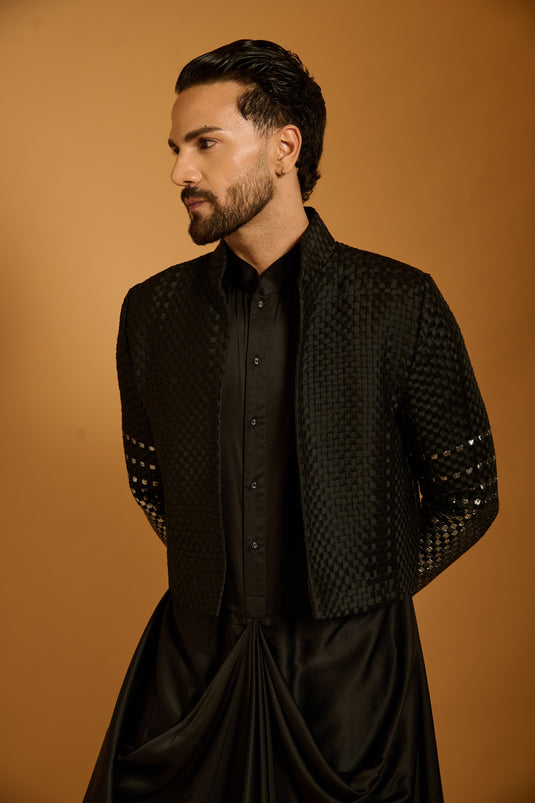 Trifecta black intrecciato crop jacket