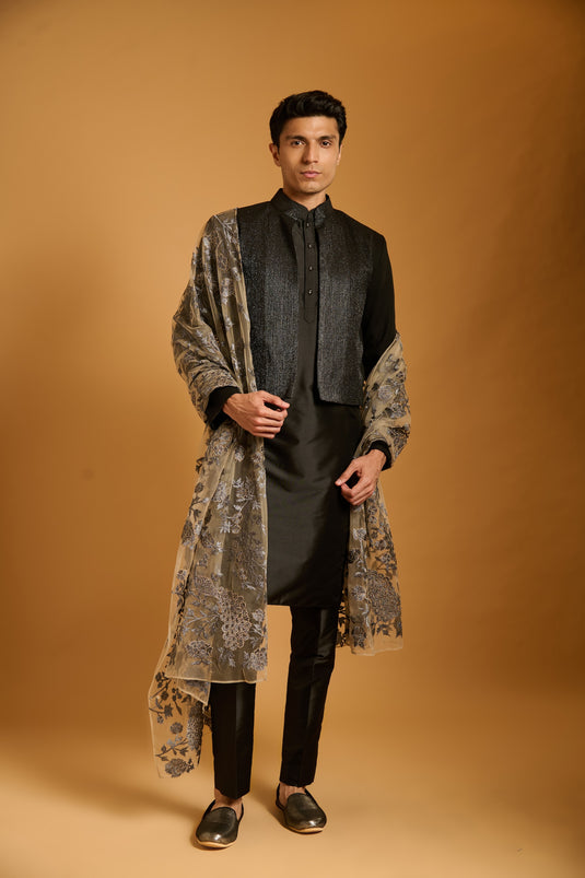 Trifecta gunmetal zari dupatta