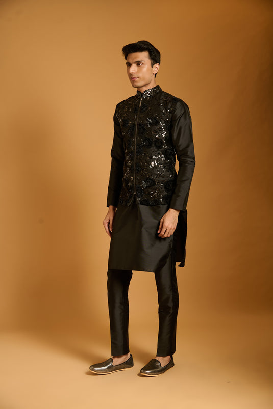 Trifecta black floral sequin bandi