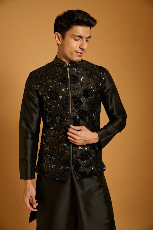 Trifecta black floral sequin bandi