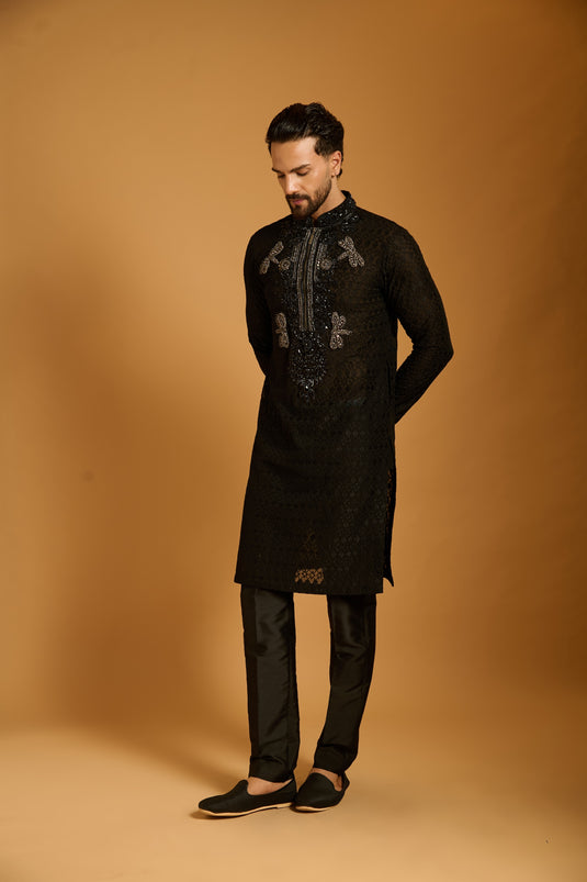 Trifecta black bib kurta