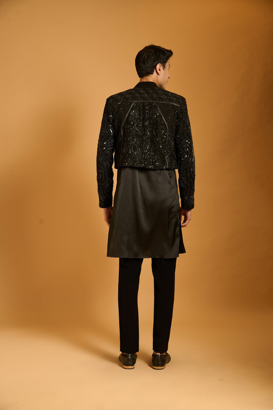 Trifecta black sequin paneled crop jacket