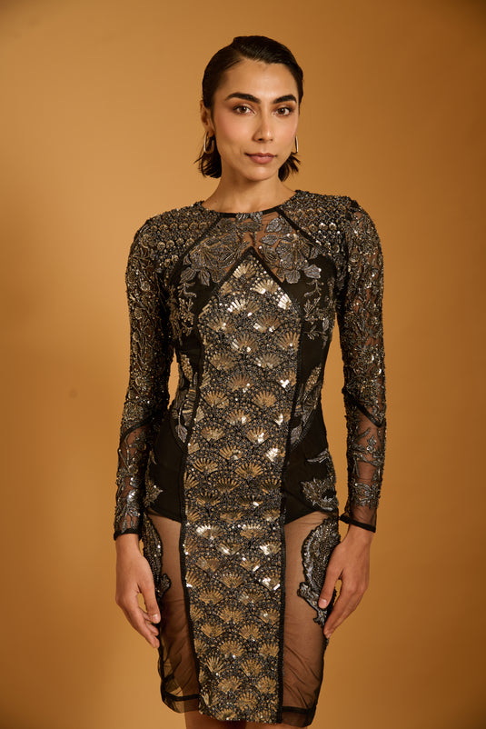 Trifecta black-gunmetal sheer dress