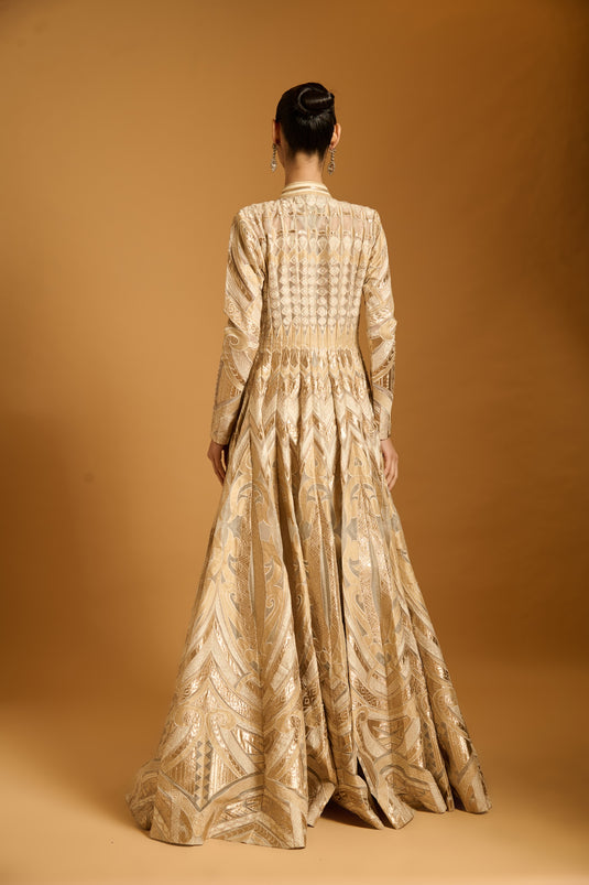 Trifecta ivory applique anarkali jacket.