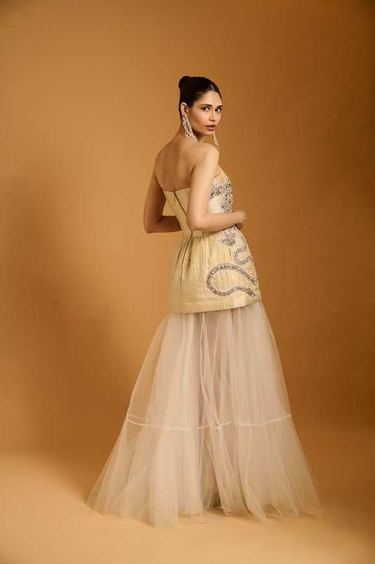 Trifecta vanilla crystal corset dress