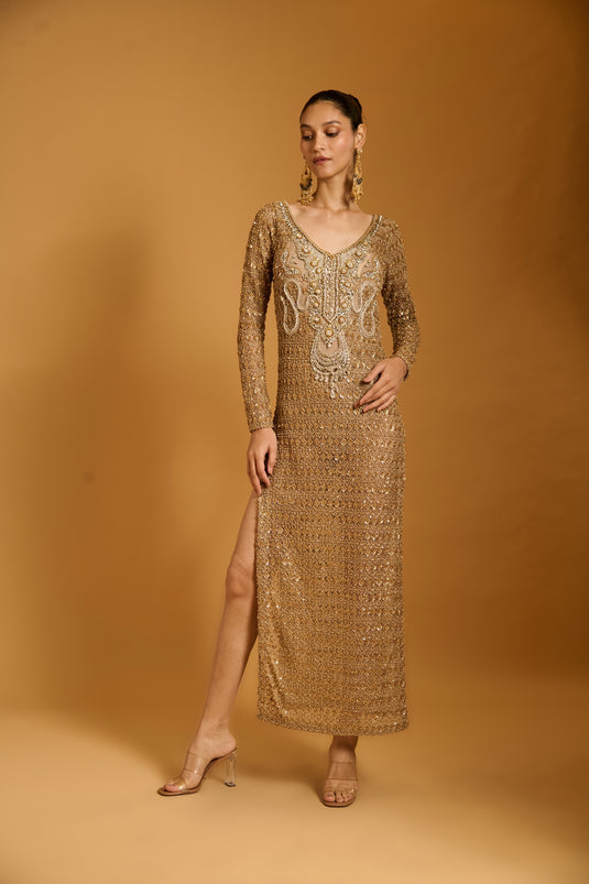 Trifecta gold necklace sheer kaftan