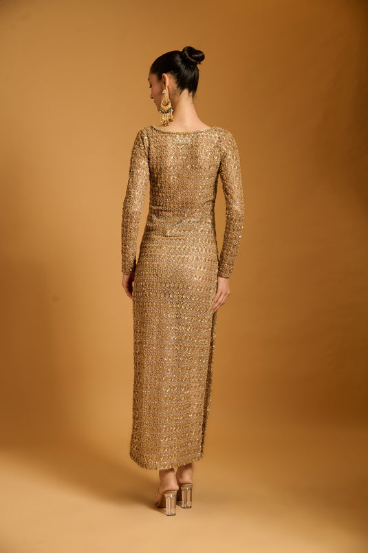 Trifecta gold necklace sheer kaftan
