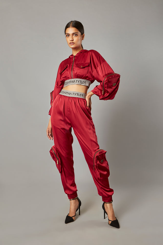 Stretch Sheen Cropped Narcissist Top Red