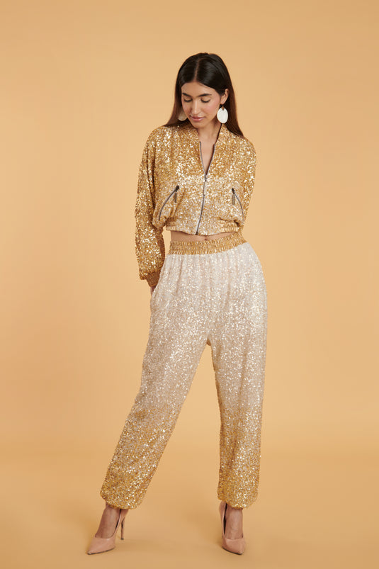 GENERATION GOLD Gilded vanilla ombre bling bling joggers.